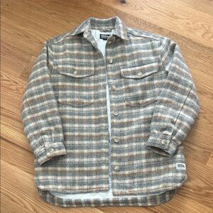Eddie Bauer Gray and Tan Plaid Shirt Jacket